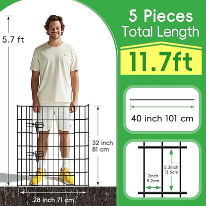 ARIFARO Decorative Garden Fence 4 Panels+1Gate 32in(H) x28in(W) No dig Animal Barrier Fencing,Pet Fence Rustproof Metal Wire Fencing Panel Border for Dog,Rabbits, and Patio(with gate)