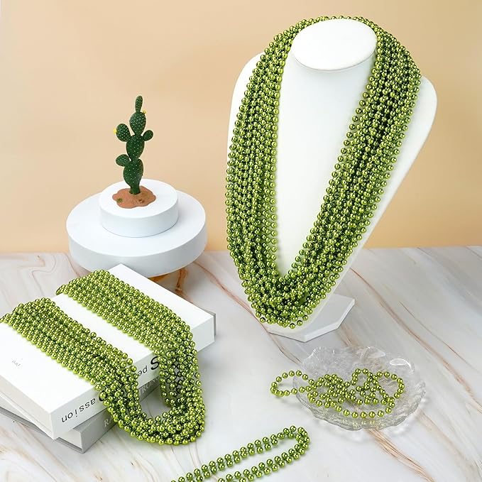 YAXINRUI 12 PCS St. Patricks Day Beads Necklace, Christmas Bead Necklaces, Light Green Mardi Gras Beads, 33 Inch Light Green Bead Necklaces for Mardi Gras St. Patricks Day Christmas Festive Events