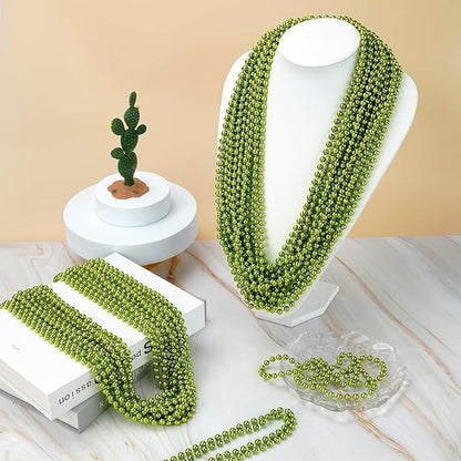 YAXINRUI 12 PCS St. Patricks Day Beads Necklace, Christmas Bead Necklaces, Light Green Mardi Gras Beads, 33 Inch Light Green Bead Necklaces for Mardi Gras St. Patricks Day Christmas Festive Events