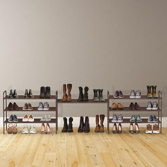 Simple Houseware 3-Tier Shoe Rack Storage Organizer, Bronze – Space-Saving Shoe Shelf, Holds 9–16 Pairs, Sturdy Metal Frame, Easy Assembly – Closet, Entryway, Bedroom Shoe Storage Solution