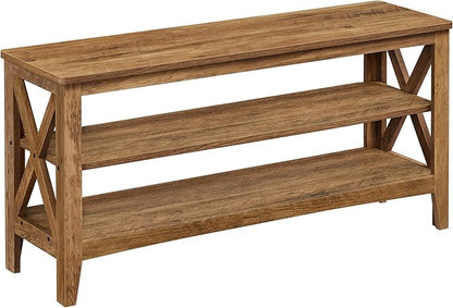 VASAGLE, Entryway Storage Bench, 2-Tier Shoe Rack, 11.8 x 39.4 x 18.9 Inches, Holds up to 600 lb, Farmhouse Style, for Living Room, Bedroom, Honey Brown ULSB153K41