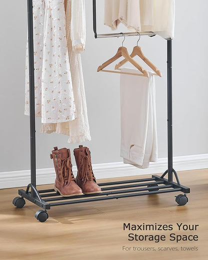 FAVOOSTY Hanging racks for clothes Rack with Wheels Garment racks for hanging clothes racks for hanging clothes Double adjustable Clothes Organizer for kids with Extendable Rod Black