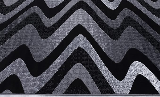 Allstar 5x7 Grey and Gainsboror Grey Modern and Contemporary Rectangular Accent Rug with Charcoal Grey Wavy Zigzag Design (4' 11 x 6' 11)