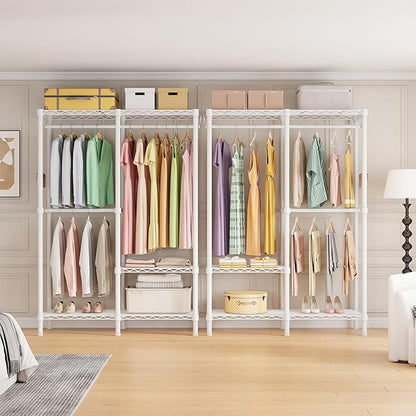 H18 Clothes Rack for Hanging Clothes, Heavy Duty Garment Rack, Portable Closet with Adjustable Shelves, Freestanding Wardrobe Closet for Bedroom Storage, White