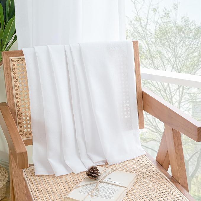 YoungsTex White Linen Kitchen Window Curtains - 36 Inch Length Light Filtering Drapes Semi Sheer with Rod Pocket Back Tab for Bathroom Cafe Windows Over Sink, 42 X 36 Inch