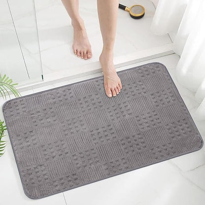 Bath Mats 24x17 Non-Slip Absorbent Bathroom Rug, Quick Dry Machine Washable Shower Tub Mat with Rubber Backing, Soft Floor Carpet for Bathroom Decor Waffle Grey