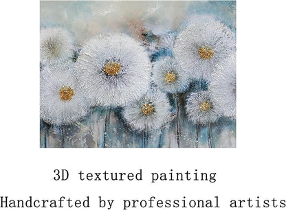 Acocifi Floral Canvas Wall Art for Living Room Dandelion Picture Large Flower Bedroom Painting 60% Handmade Textured, Grey Vintage Artwork Framed for Dining Room Office Home Decor 40"x20"