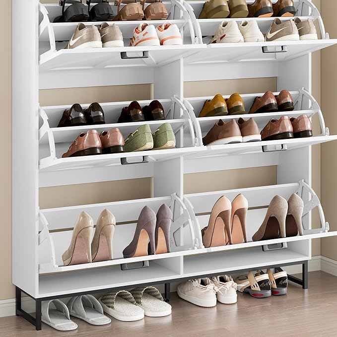 Shoe Cabinet with 6 Flip Drawers Narrow Shoe Storage Cabinet Organizer Wooden Freestanding Shoe Rack Hidden Slim Shoes Storage Cabinet for Entryway, Hallway, Living Room, Bedroom
