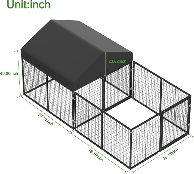 Dog Kennel with Dog Fence for Medium/Small Dogs Anti-Rust Coating Cage with Roof All Weather Resistant Dog House with Double Locks