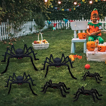 ZMCINER Halloween Large Outdoor Realistic Scary Hairy Spiders Decor (6 Pack Different Size)