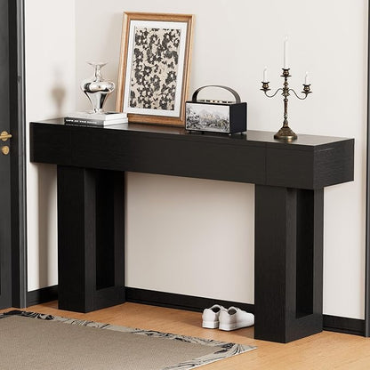 63 Inch Long Console Table, Narrow Rectangular Sofa Table Behind The Couch, Farmhouse Entryway Table for Entrance, Hallway, Living Room (Black)