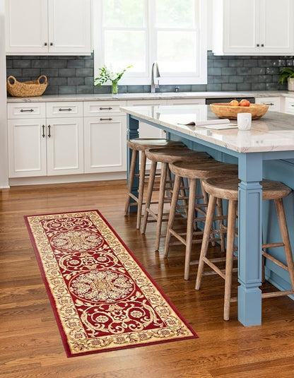 Rugs.com Chateau Collection Rug – 10 Ft Runner Red Medium-Pile Rug Perfect for Hallways, Entryways