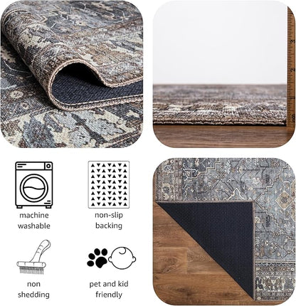 Keen Home Design 2x7 Rug - Machine Washable Runner Rug with Non-Slip Backing, Ideal for Hallway, Entryway, Kitchen, Laundry Room - Vintage, Easy Clean, Durable, Low Pile Rug - (2'6" x 7')