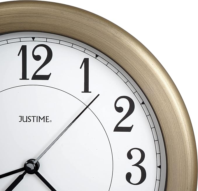 JUSTIME Water Resistant 8.5 inch Retro Bronze Wall Clock - Kitchen, Bathroom, Office Decor, Battery Operated, Quiet Movement, Small Space Solution, Indoor Use, Metal & Plastic Frame