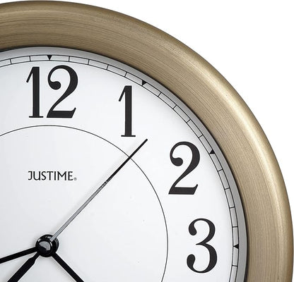 JUSTIME Water Resistant 8.5 inch Retro Bronze Wall Clock - Kitchen, Bathroom, Office Decor, Battery Operated, Quiet Movement, Small Space Solution, Indoor Use, Metal & Plastic Frame