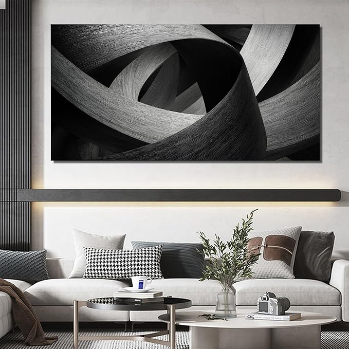 JuhaiArt Abstract Wall Art Gray Wall Decor Black Picture Canvas for Living Room Bedroom Office 29" x 59" Lines Artwork Poster