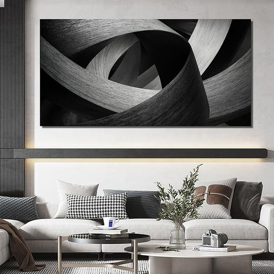 JuhaiArt Abstract Wall Art Gray Wall Decor Black Picture Canvas for Living Room Bedroom Office 29" x 59" Lines Artwork Poster