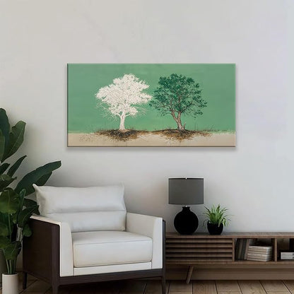 Abstract Wall Art Decoration Modern Home Wall Decor Pure White And Green Canvas Art Wall Decor Tree Of Life Wall Art For Living Room Bedroom Kitchen Bathroom Office 24x48 Inch