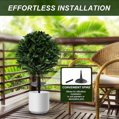 24" Outdoor Evergreens in Outdoor Artificial Shrub Potted Plant Plant for Indoor Porch of Home and Office 2 Pieces a Set Topiary Trees Faux Boxwood with Spike. Easy to Push in The Ground