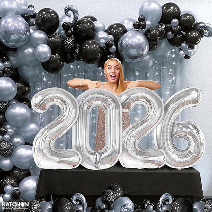 Katchon, Giant Silver 2026 Balloons - 42 Inch | New Year Balloons | 2026 Balloon Numbers | Silver Balloon for New Years Decorations 2026 | NYE Decorations | New Years Eve Party Supplies 2026