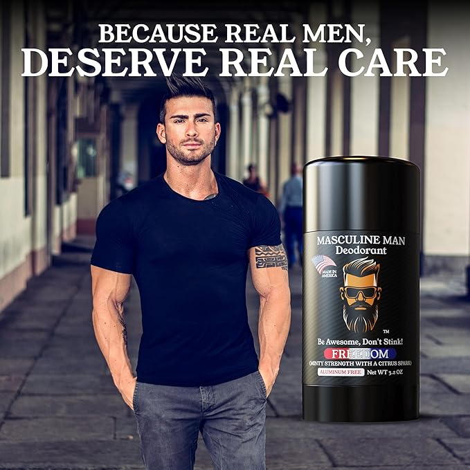 Deodorant for Men - Aluminum Free Mens Deodorant - Travel Size Natural Deodorants - Sweat Protection for Underarm - Stain-Free Stick Deodorants - Made in USA, 3.2oz (Pack of 2, Freedom)