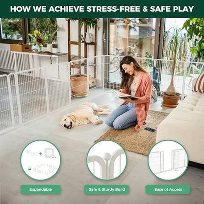 FXW Homeplus Unleashed Indoor Dog Playpen - Stress-Free and Safe Play, Heavy Duty 40 Inch 12 Panels Dog Pen for Medium and Large Dogs, White│Patented