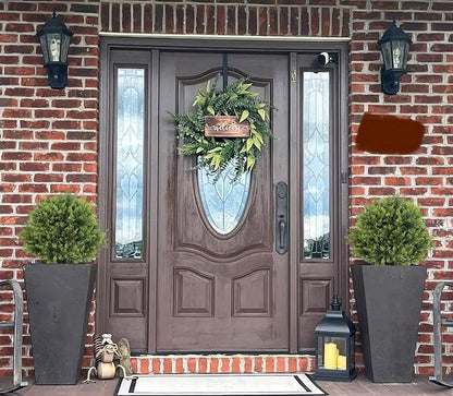 THE BLOOM TIMES 2ft Artificial Christmas Cedar Topiary Ball Trees Outdoor, 24" UV Resistant Faux Potted Plants Outside, Fake Greenery Bushes and Shrubs for Front Porch Planter Set of 2