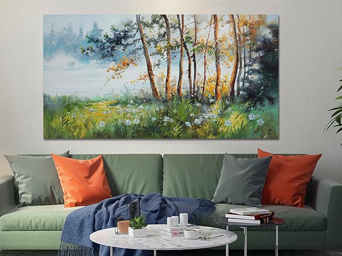 Ardemy Nature Canvas Wall Art Green Forest Pictures Wall Decor Living Room Landscape Tree Textured Paintings Artwork Bedroom Dining Room Kitchen Home Office, 58"x29"