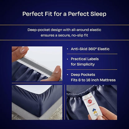 California Design Den Thick and Natural 100% Cotton Sheets Queen Size Bed Set - Luxury 1000 Thread Count Sateen, Deep Pockets, Soft, Breathable and Durable Bedding Sheets & Pillowcases - Navy Blue