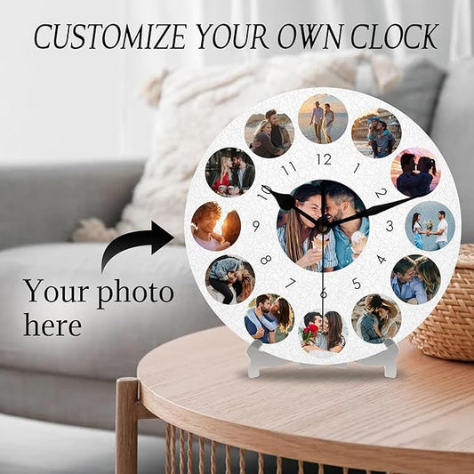 Personalized Wall Clock with Picture, Custom Photo Clocks Gift for Christmas Valentine's, Birthday, Wedding, Living Room, Kitchen Bathroom, Bedroom, Home Decor Gift for Couples Family