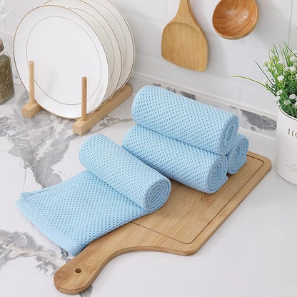 Kitinjoy 100% Cotton Waffle Weave Kitchen Towels (13 X 28 Inches, Sky Blue), 12-Pack Super Soft and Absorbent Dish Towels for Drying Dishes, Kitchen Hand Towels