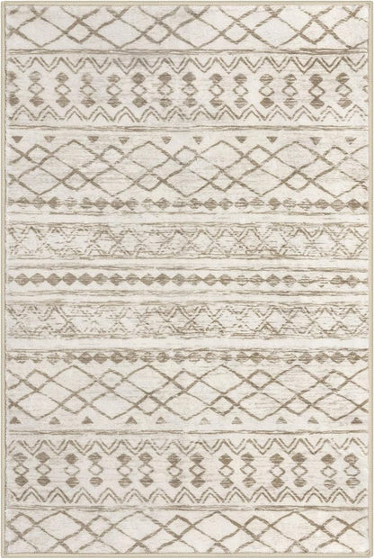 KUTA Washable Non-Slip Rugs for Entryway 2x3, Beige Moroccan Boho Small Area Rug, Ultra Soft Vintage Geometric Low-Pile Indoor Door Mat Floor Carpet for Indoor, Entrance, Kitchen, Bathroom, Bedroom