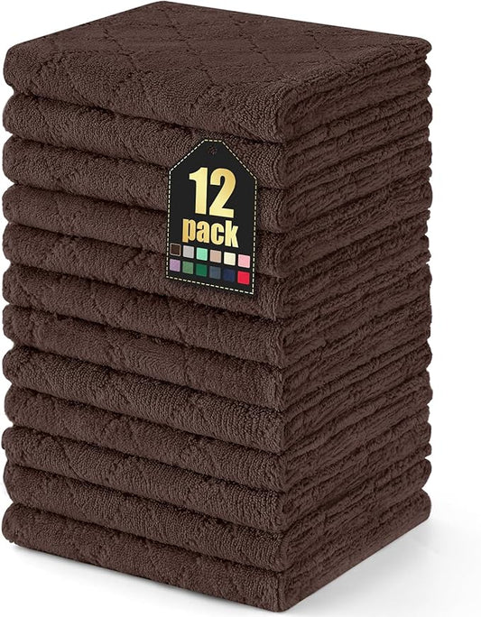 Homaxy 12 Pack Dish Towels for Kitchen (13 x 19 Inches, Brown), Super Soft and Absorbent Coral Velvet Dish Cloths for Washing Dishes, Nonstick Oil Fast Drying Microfiber Cleaning Cloth
