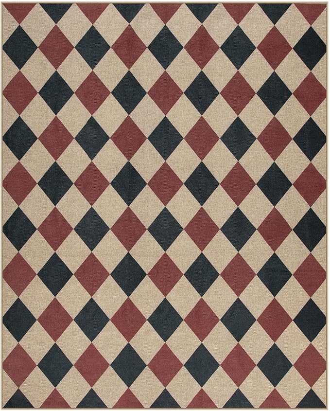 Lahome Christmas Rugs for Living Room, 8x10 Christmas Decorations Red and Black Rug, Checkered Outdoor Non Slip Non Shedding Xmas Decor for Bedroom Dining Room Deck