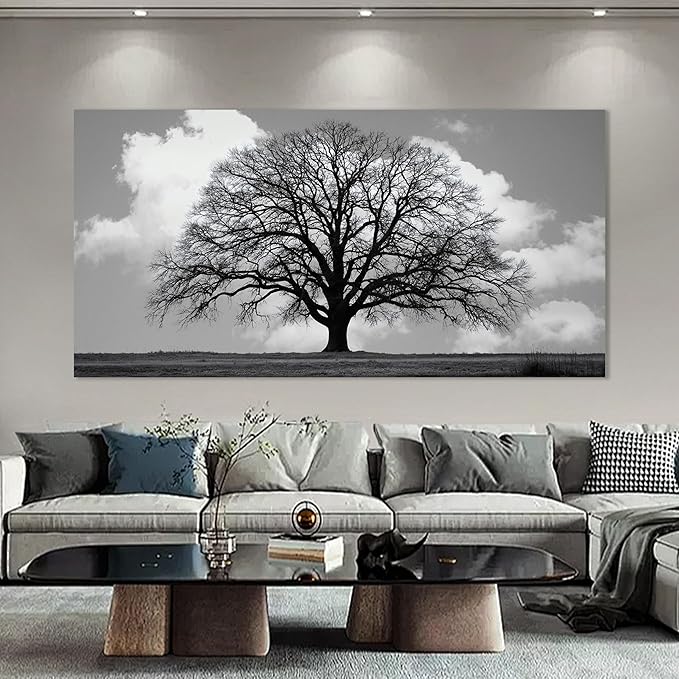 Trogonup Black and White Tree of Life Wall Art for Bedroom Modern Botanical Landscape Pictures for Living Room Office Canvas Prints Ready to Hang 29"x58"