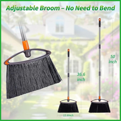 Still Bristle Broom to Sweep Snow, Heavy Duty Broom with Collapsible Handle, Ideal for Indoor Outdoor Hardwood Floors Kitchen Salon Camping Cat Pets Hair Home Room Office, Sturdy and Durable, Gray