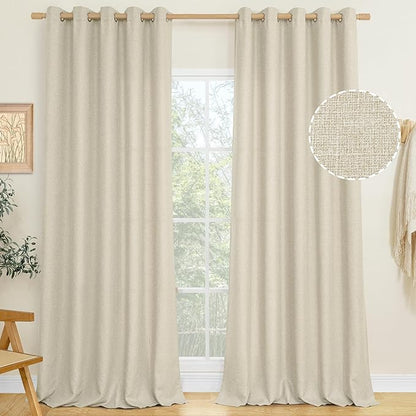 LAMIT Natural Beige Linen Curtains for Bedroom, 84 inches Grommet Thermal Insulated Thick Burlap Farmhouse Neutral Curtains Noise Reducing Light Filtering Drapes for Living Room, 2 Panels, W60 x L84