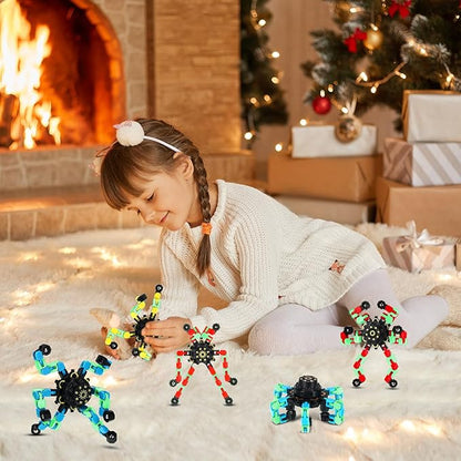 Junkin Funny Sensory Fidget Toy Bulk Transformable Chain Robot Finger Toys Fidget Spinners Stress Relief Fingertip Gyro Mechanical Spiral Spinner Valentine's Gift for Adult Kids(Glow,100 Pcs)