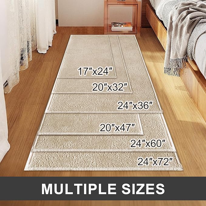 Bathroom Runner Rugs, Thin Absorbent Non-Slip Bath Mat, Quick Dry Low Pile Mats for Bathroom Floor Front of Bathtub,Shower Room,Sink,20"×47",Light Coffee