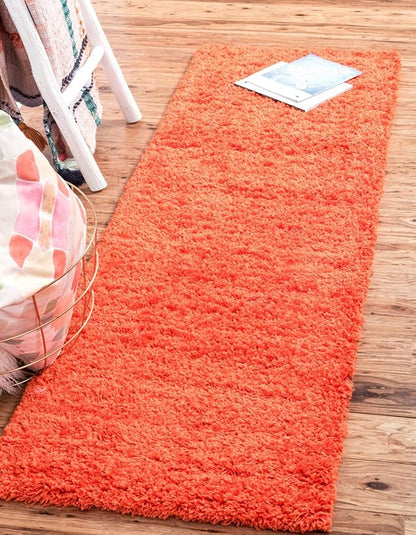 Unique Loom Solid Shag Collection Area Rug (2' 6" x 19' 8" Runner, Tiger Orange)