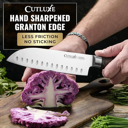 Santoku Knife – Ultra Sharp 7 Inch Meat and Vegetable Japanese Knife for Chopping, High Carbon Stainless Steel Blade, Full Tang Pakkawood Handle – Shinobi Series