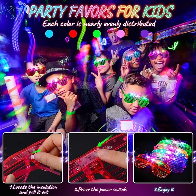 HONLYNE105 PCS LED Glasses, Glow in the Dark Party Supplies Light Up Glasses for Kids Adults, Neon Flashing Glasses Glow Party Glow Glasses Bulk Party Pack for Halloween Birthday Wedding Rave Carnival