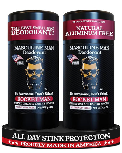 Deodorant for Men - Aluminum Free Mens Deodorant - Travel Size Natural Deodorants - Sweat Protection for Underarm, No Stain Stick Deodorants, Made in USA, 3.2oz (Pack of 2, Rocket Man)