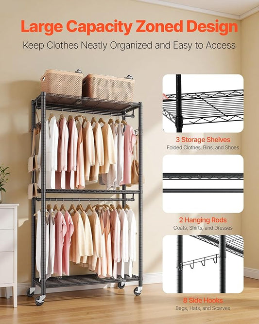VEVOR Clothing Garment Rack, Heavy Duty Closet Wardrobe, Adjustable Tiers Clothes Racks with Steel Frame, for Bedroom, Clothing Store, Hallway