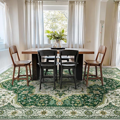 Area Rugs for Living Room 9x12 - Large Machine Washable Vintage Oriental Soft Rug, Low Pile Thin Carpet with Non Slip Backing for Bedroom, Dorm, Under Dining Room Table, Indoor House, Office Decor