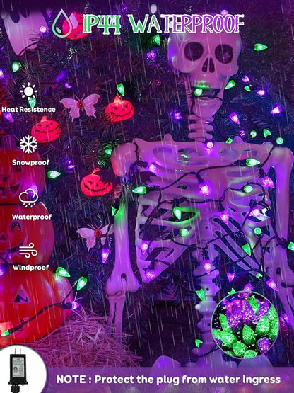 Upgraded 250 LED C6 Connectable Halloween String Lights, 82FT Purple and Green Lights, Waterproof Fairy Twinkle Light Plug in with 13 Modes & Timer for Outdoor Indoor Party Tree Halloween Decorations