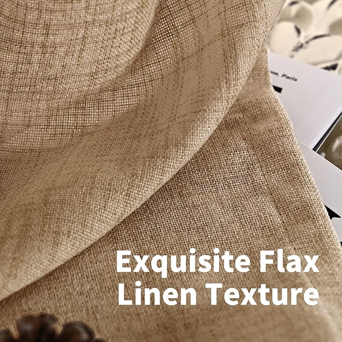 YoungsTex Toffee Linen Curtains 54 Inch Length for Window, Burlap Textured Light Filtering Drapes with Bronze Grommet for Kitchen Bedroom Cafe Decorative Privacy, 2 Panels, 42 X 54 Inch