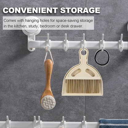 Mini Broom and Dustpan Set Hand Broom with Dustpan Portable Housekeeping Cleaning Tools for Desk,Counter,Sofa,Kitchen,Office,Nest (Off White)