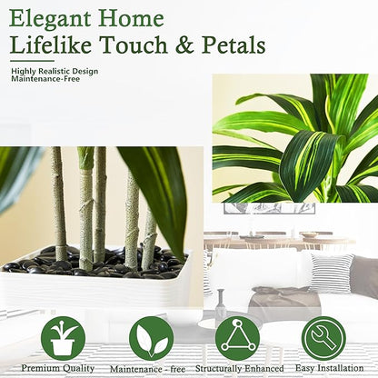 Artificial Dracaena Tree：6FT Faux Silk Tropical Yucca Floor Trees Realistic Fake Green Plant with Natural Wood Trunk & Lifelike Leaves for Home Office Decor Indoor & Outdoor (6FT,1-Pack,White)