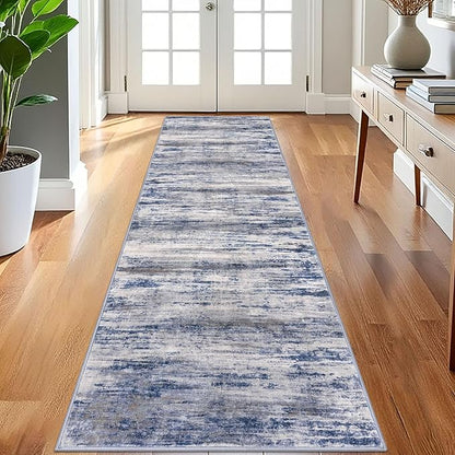 KOZYFLY 3x8 Area Rug Modern Ombre Area Rug for Bedroom, Washable Rug Non-Slip Soft Striped Living Room Rug, Print Grey-Blue Abstract Carpet for Laundry Nursery